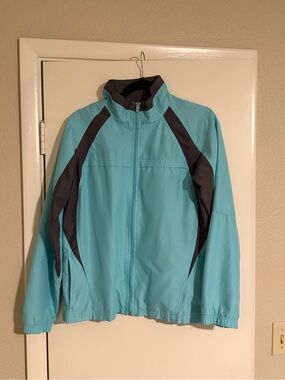 tek gear teal zip-up jacket with charcoal panels